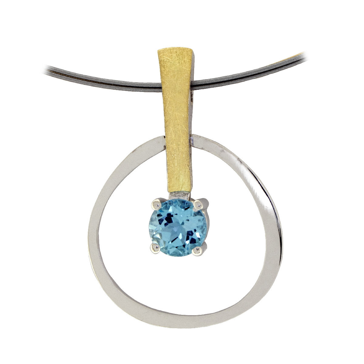 Colgante de plata, oro y topacio azul