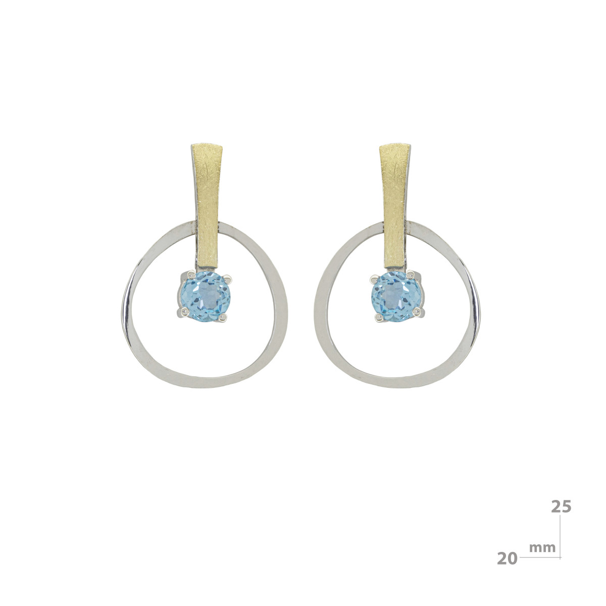 Pendientes de plata, oro y topacio azul