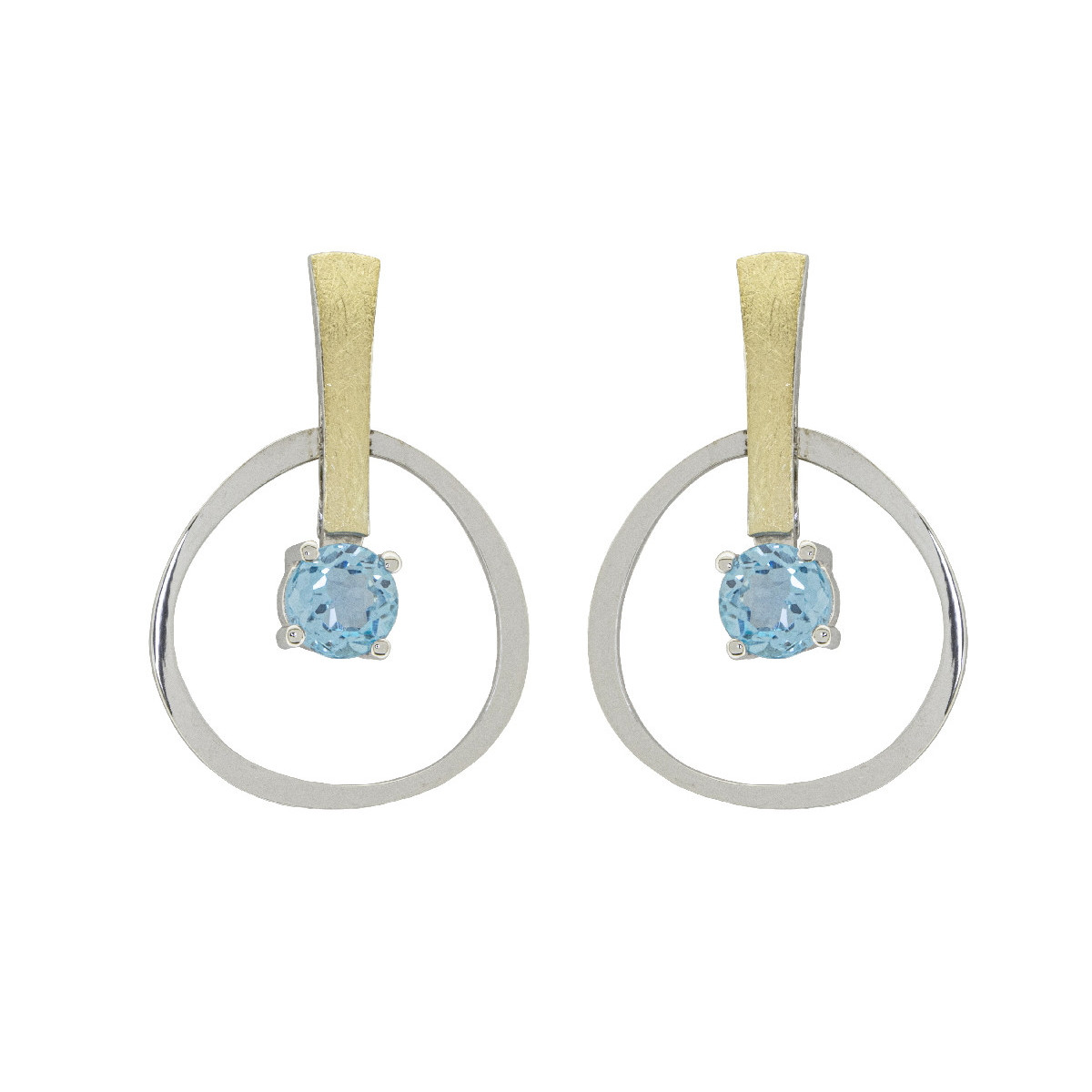 Pendientes de plata, oro y topacio azul