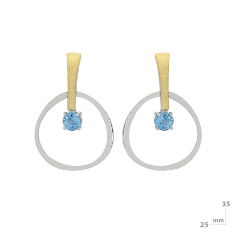 Pendientes de plata, oro y topacio azul