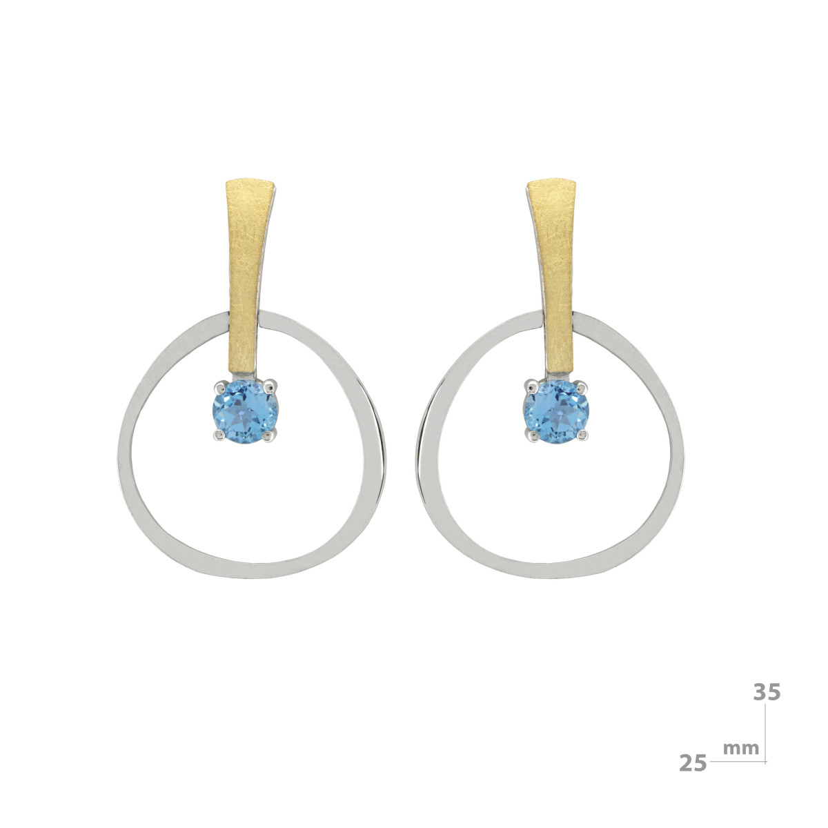 Pendientes de plata, oro y topacio azul