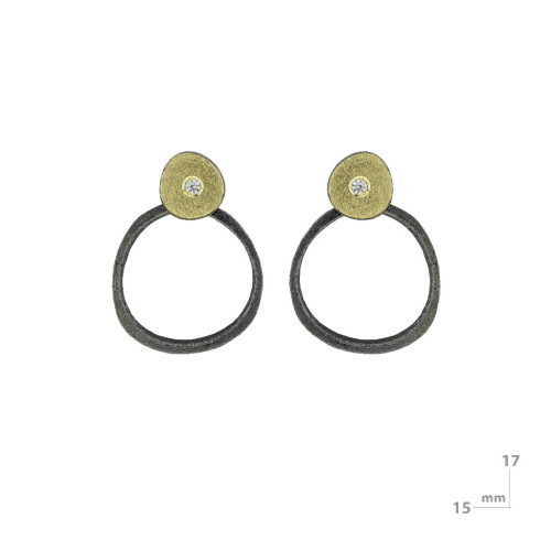 Pendientes de plata, oro y brillante