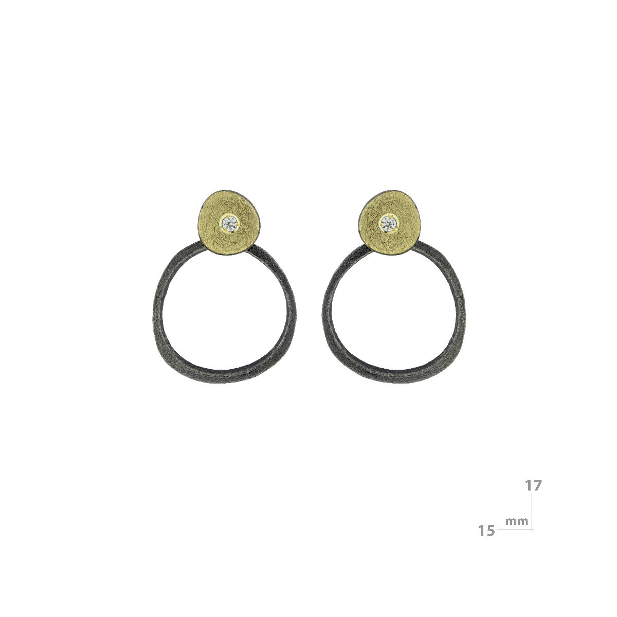 Pendientes de plata, oro y brillante