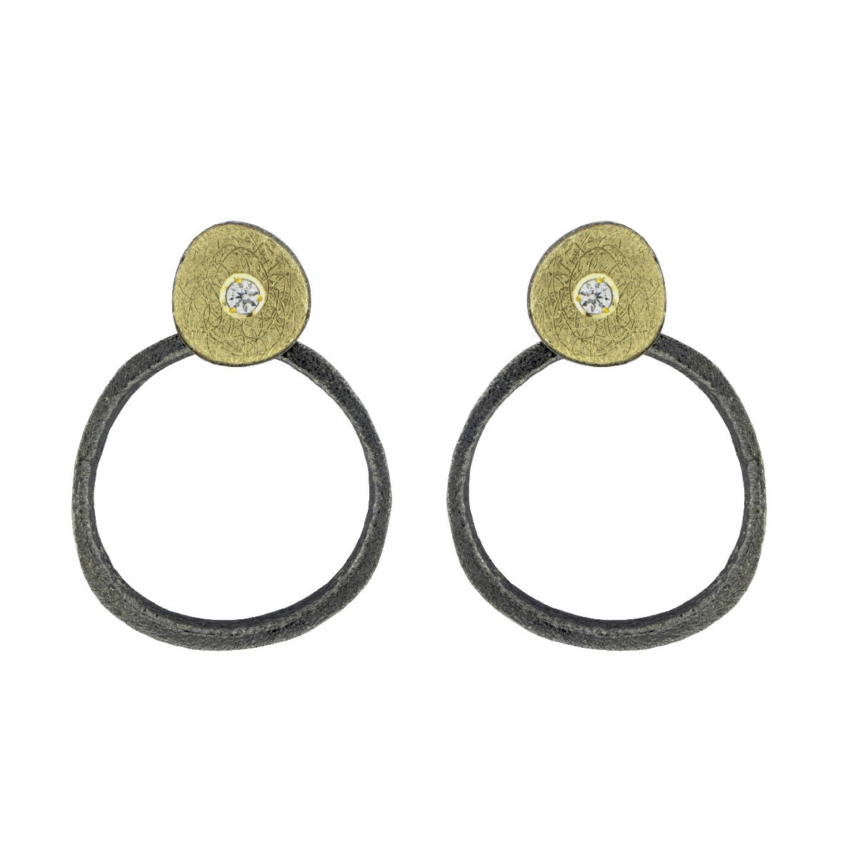 Pendientes de plata, oro y brillante