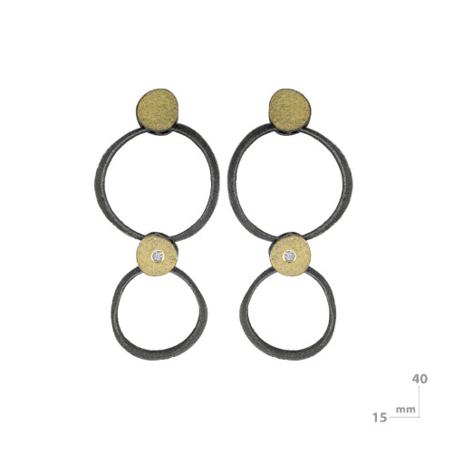 Pendientes de plata, oro y brillante