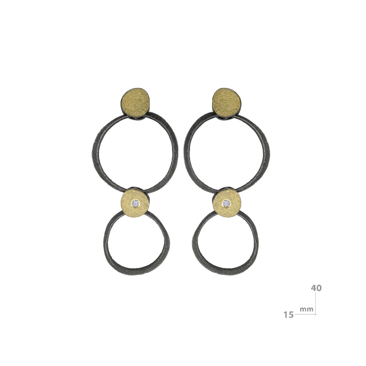 Pendientes de plata, oro y brillante
