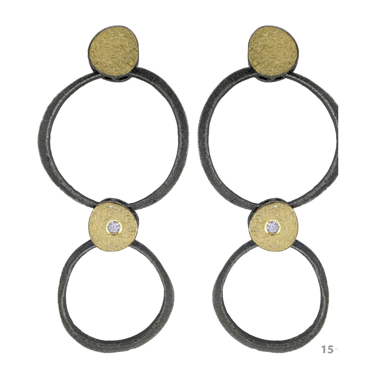 Pendientes de plata, oro y brillante