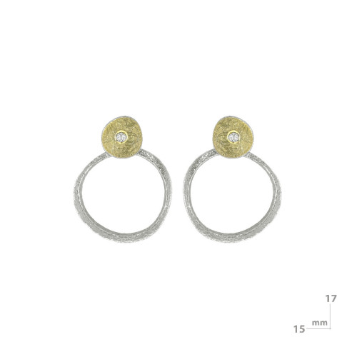 Pendientes de plata, oro y brillante