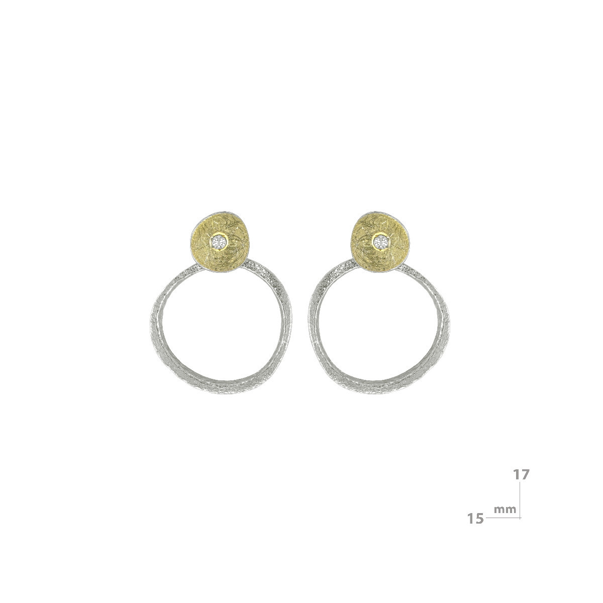 Pendientes de plata, oro y brillante