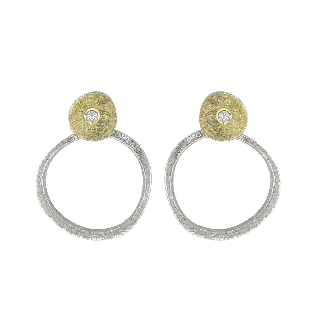 Pendientes de plata, oro y brillante