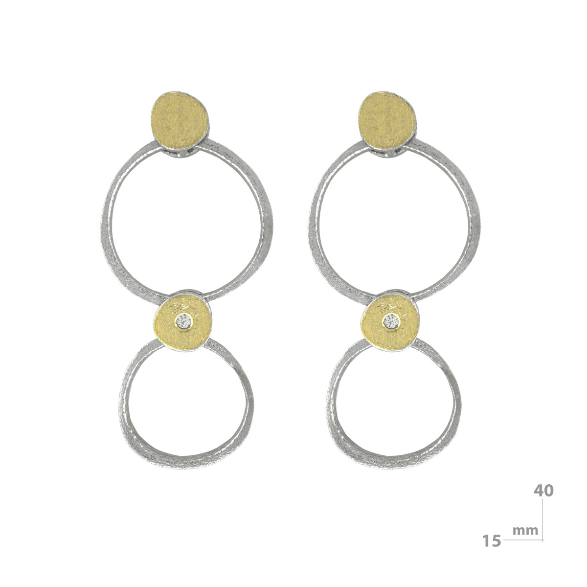 Pendientes de plata, oro y brillantes