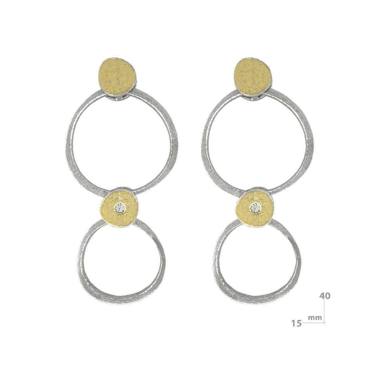 Pendientes de plata, oro y brillantes