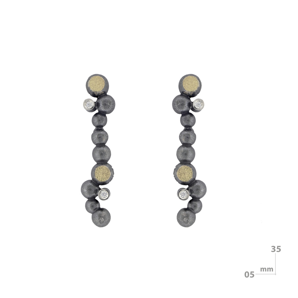 Pendientes de plata, oro y brillante
