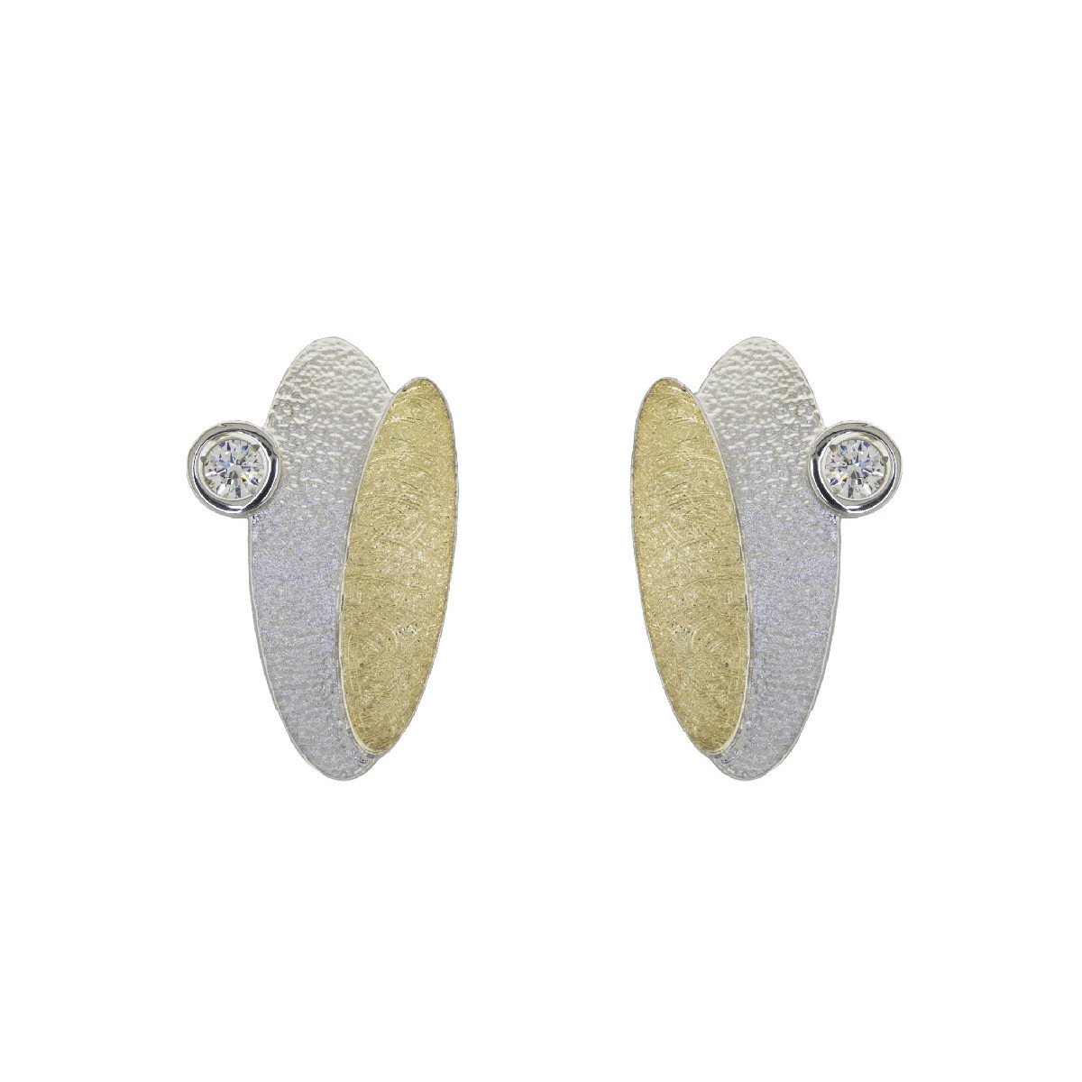 Pendientes de plata, oro y brillante