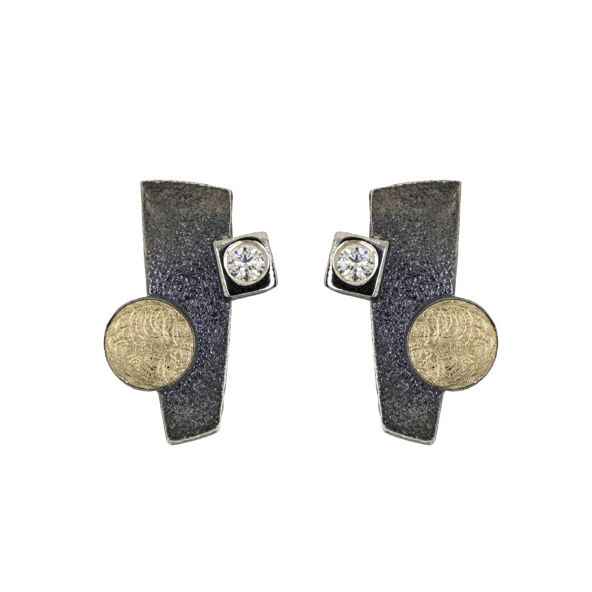 Pendientes de plata, oro y brillante