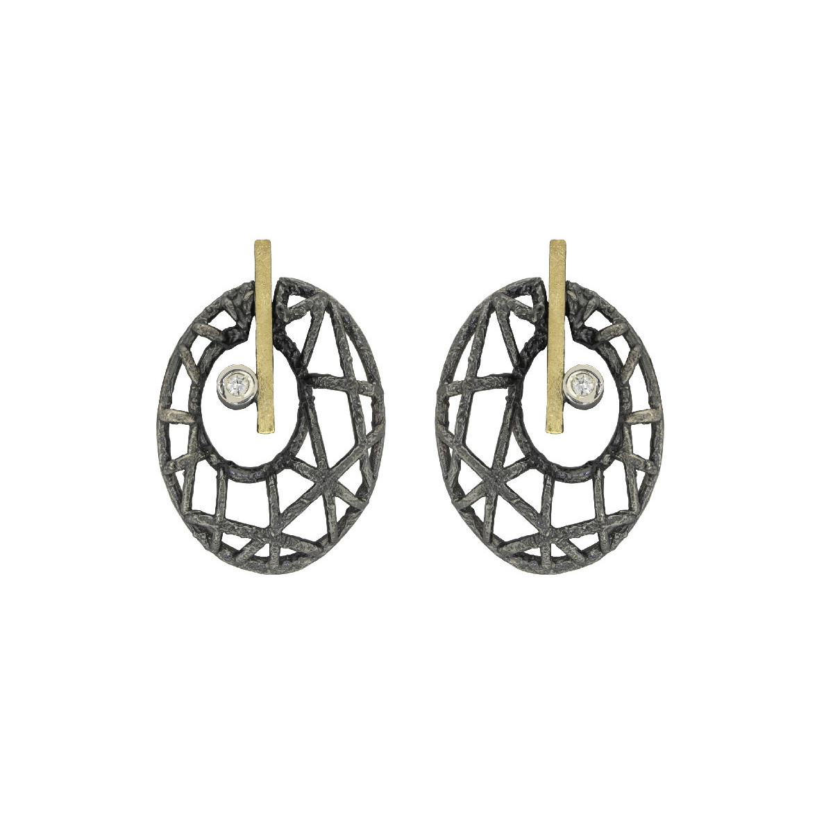 Pendientes de plata, oro y brillante