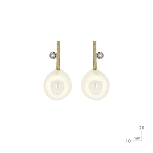Pendientes de plata, oro, perla y brillante