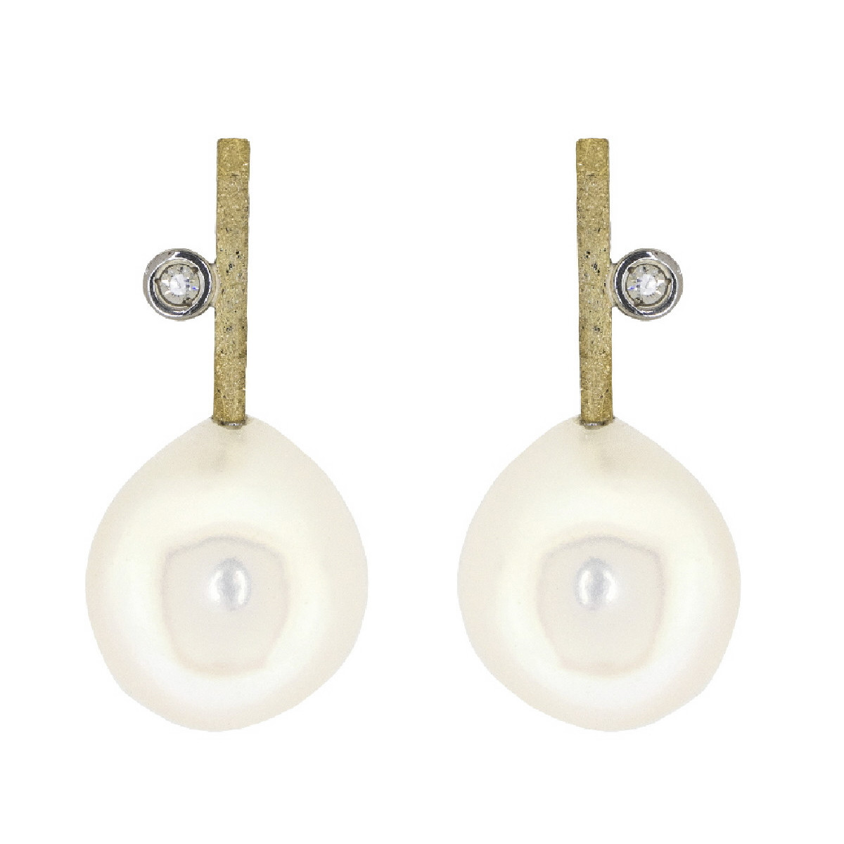 Pendientes de plata, oro, perla y brillante