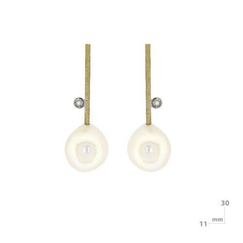Pendientes de plata, oro, perla y brillante