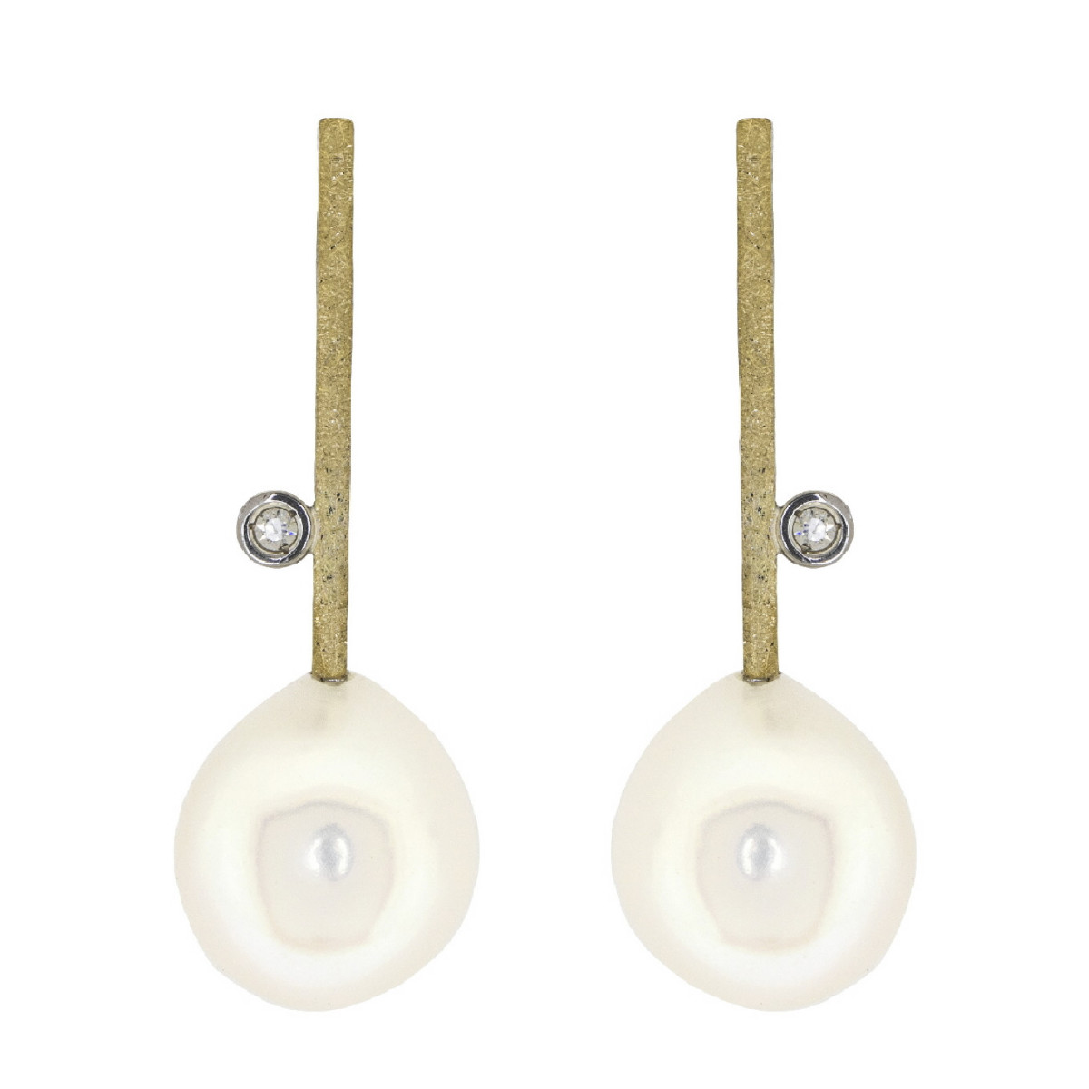 Pendientes de plata, oro, perla y brillante