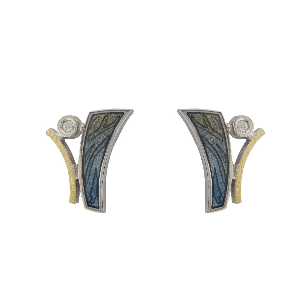 Pendientes de plata, oro, esmalte y brillante