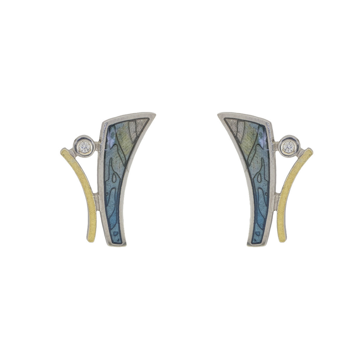 Pendientes de plata, oro, esmalte y brillantes