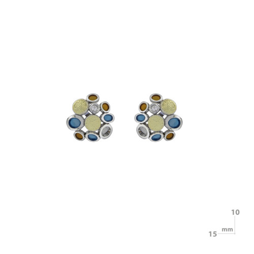 Arracades de plata, or, esmalt i brillant