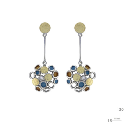 Arracades de plata, or, esmalt i brillant