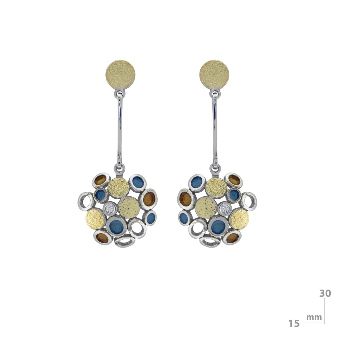 Arracades de plata, or, esmalt i brillant