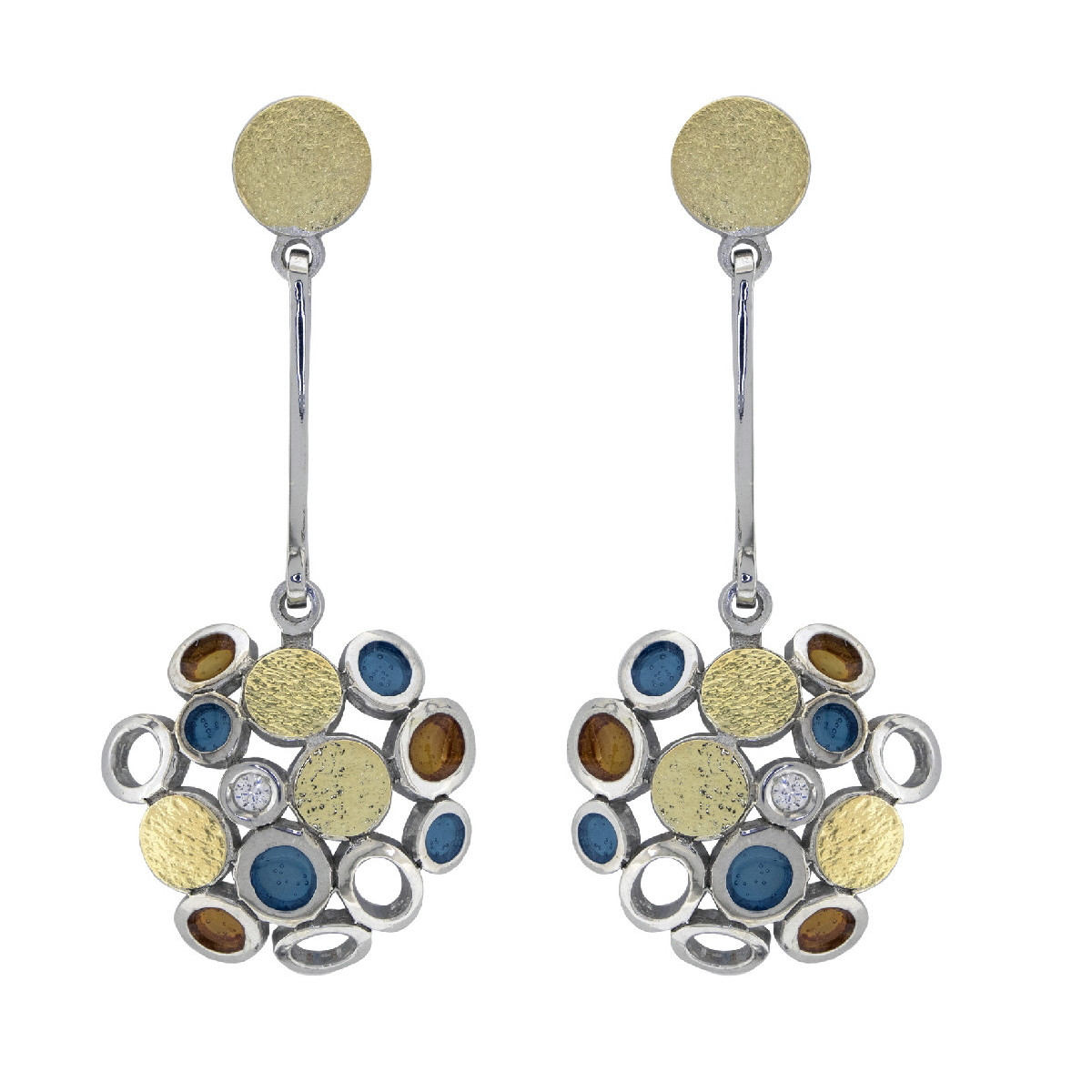 Arracades de plata, or, esmalt i brillant