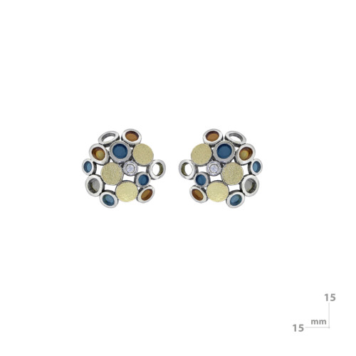 Arracades de plata, or, esmalt i brillant