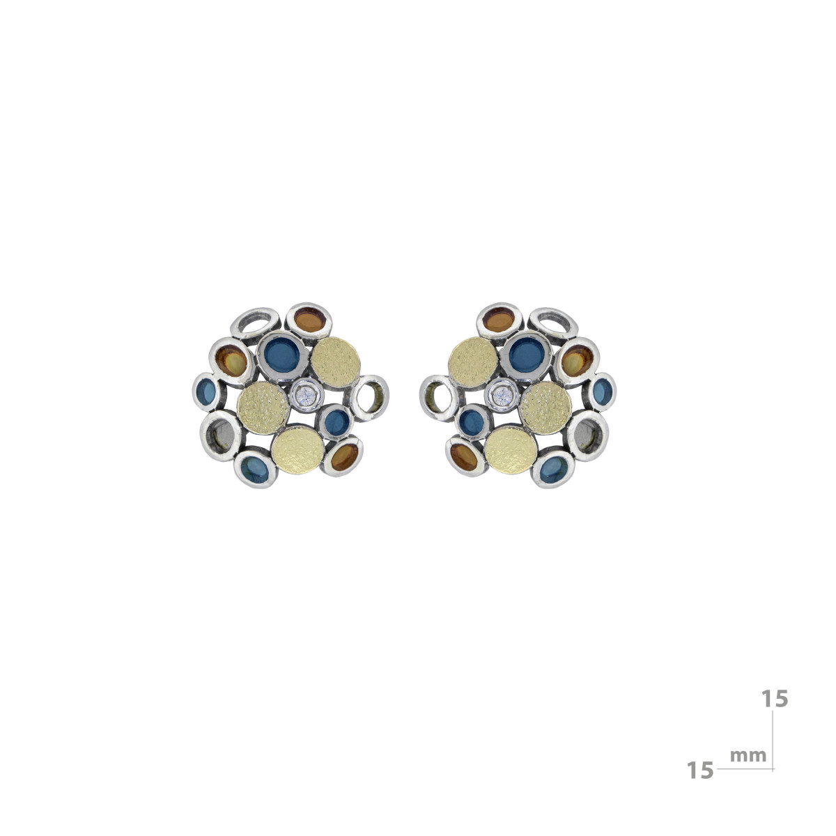Arracades de plata, or, esmalt i brillant