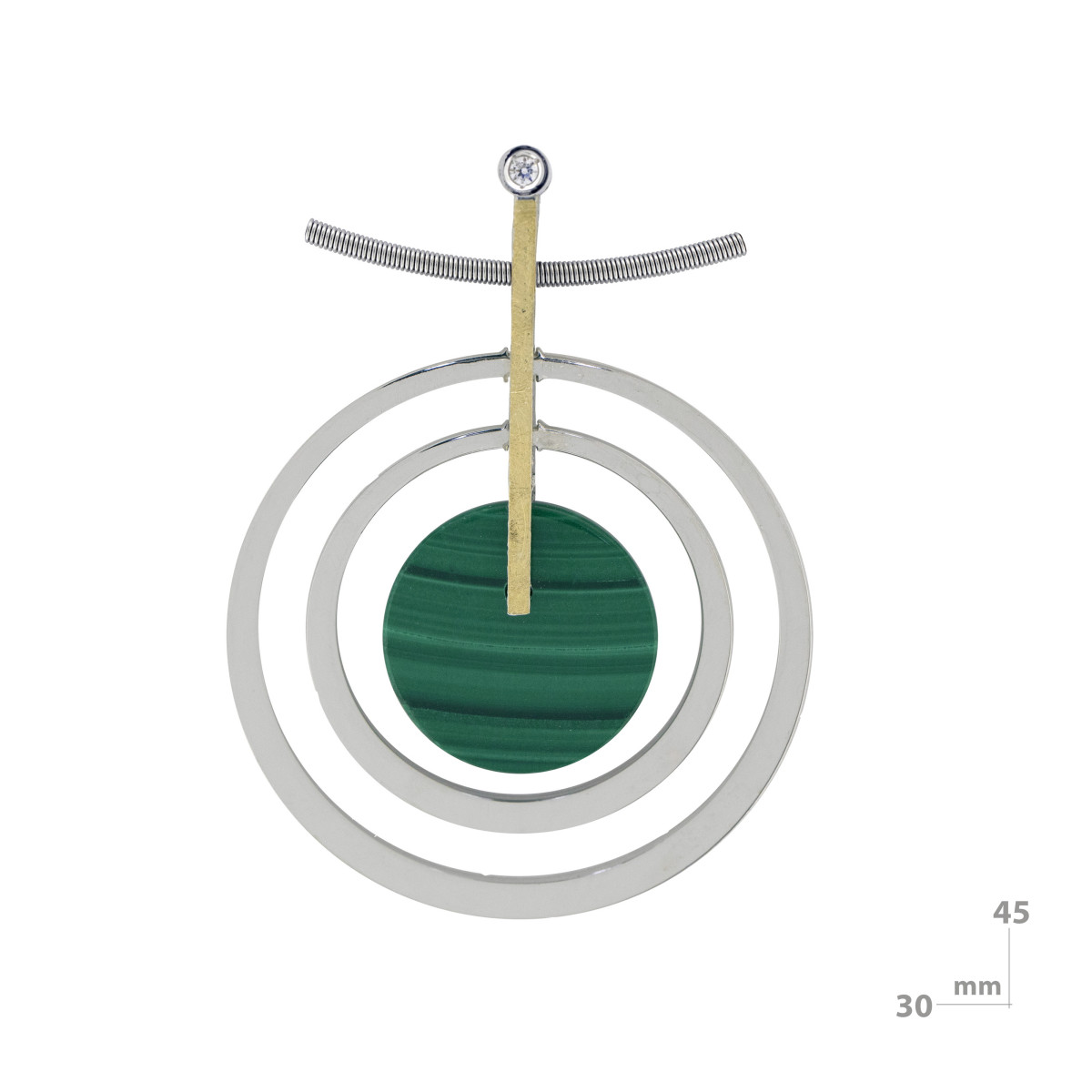 Silver, gold, brilliant and malachite pendant