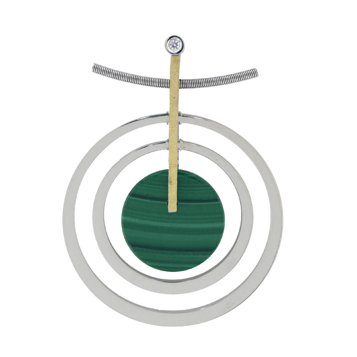 Silver, gold, brilliant and malachite pendant