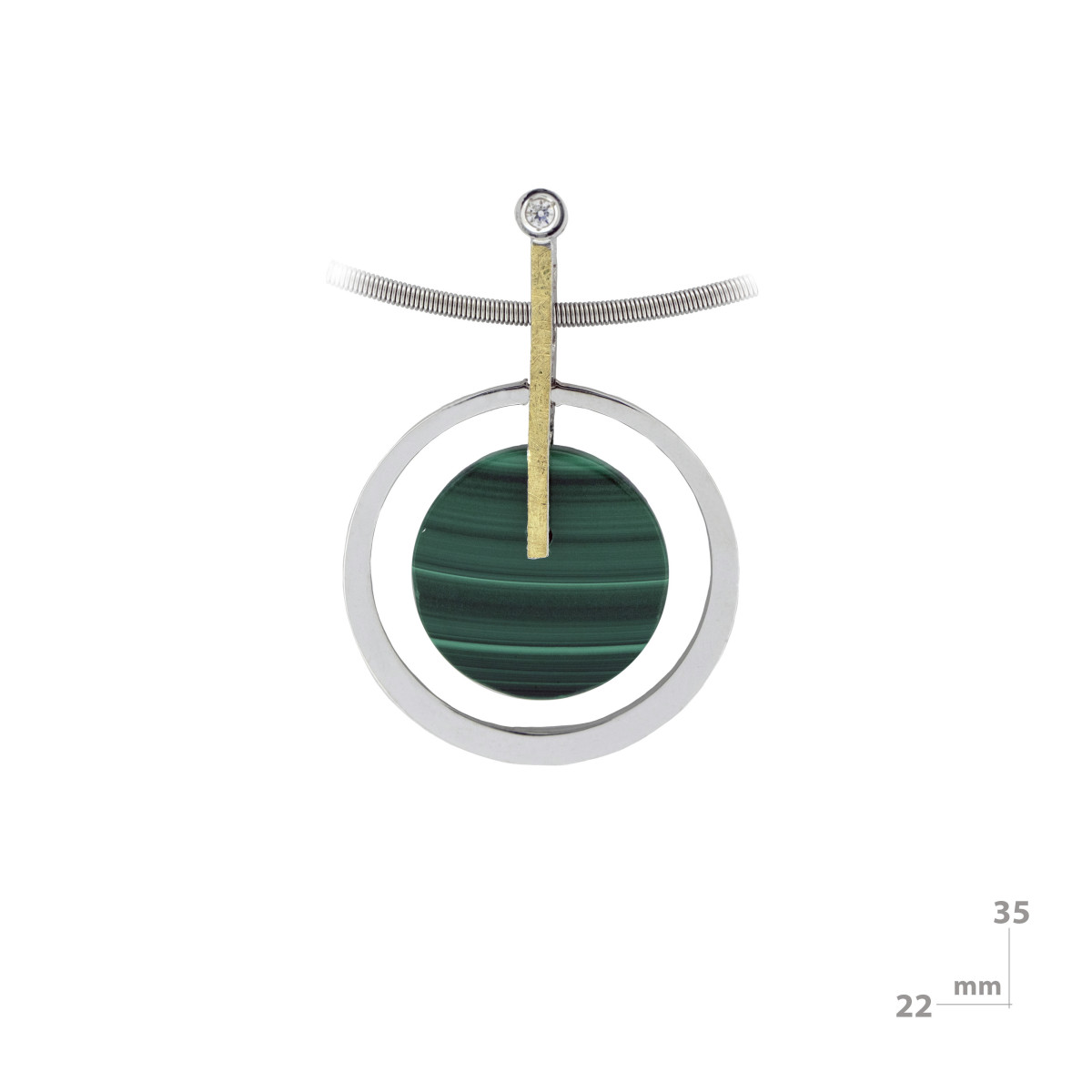 Silver, gold, brilliant and malachite pendant