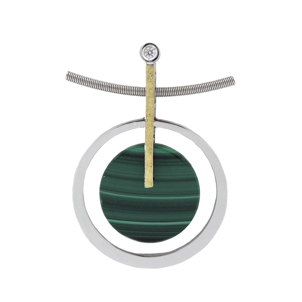 Silver, gold, brilliant and malachite pendant