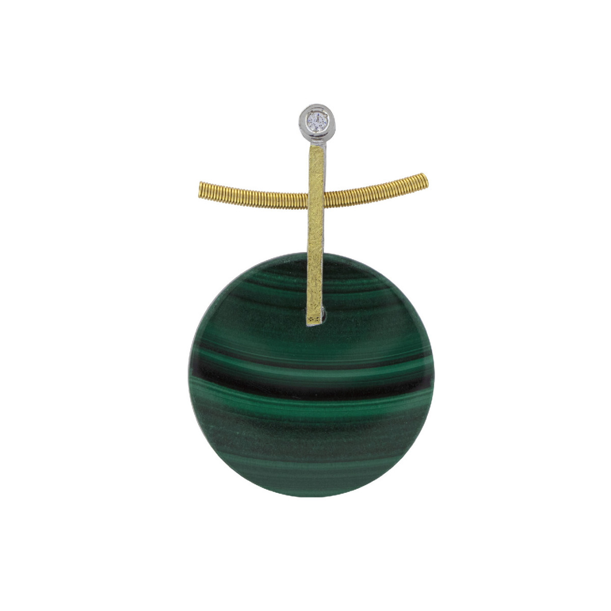 Silver, gold, brilliant and malachite pendant