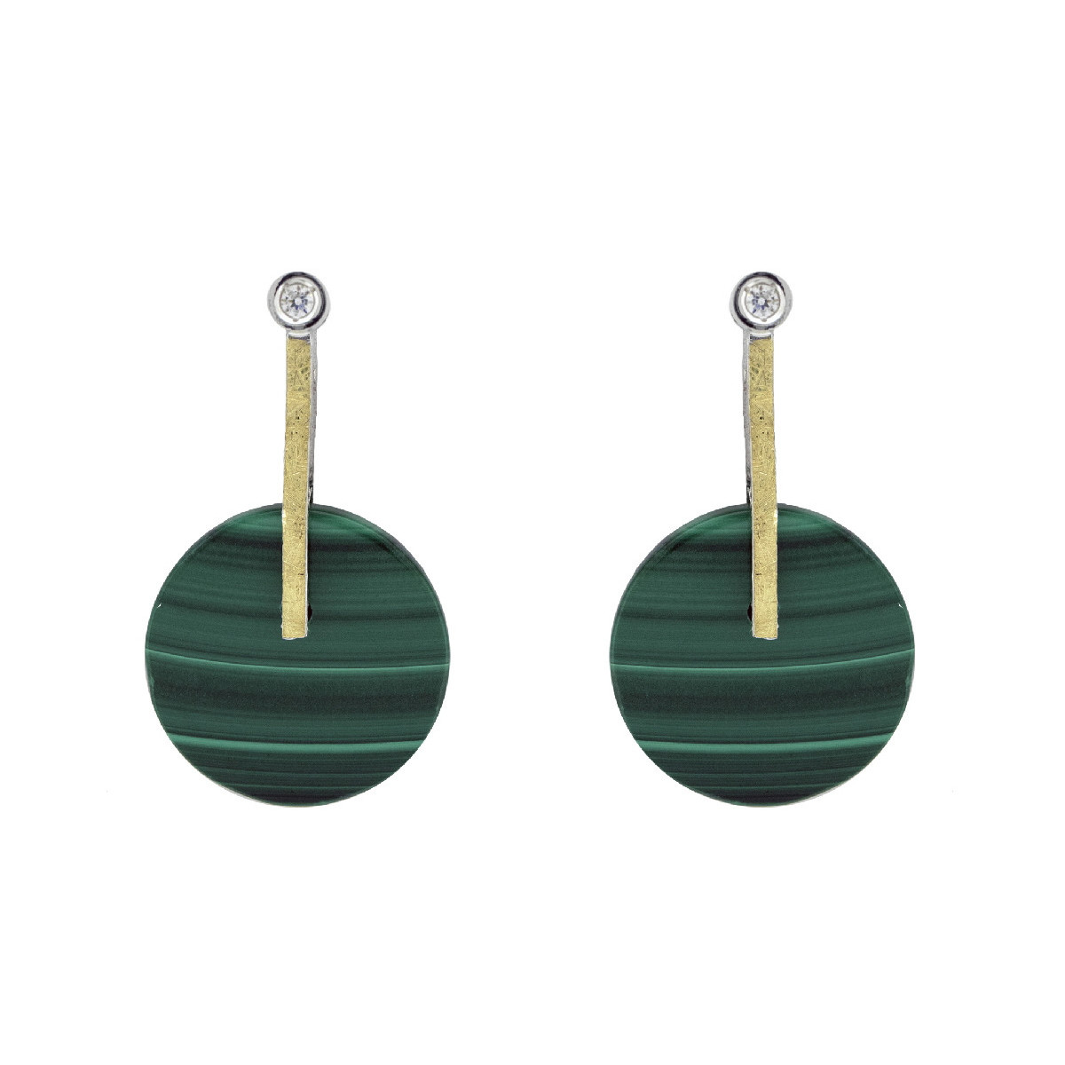 Silver, gold, brilliant and malachite earrings