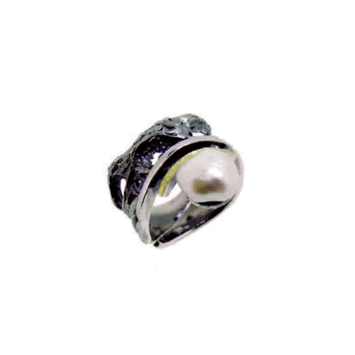 Anillo de plata, oro y perla barroca