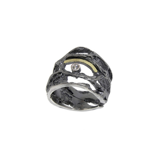 Anillo de plata, oro y brillante