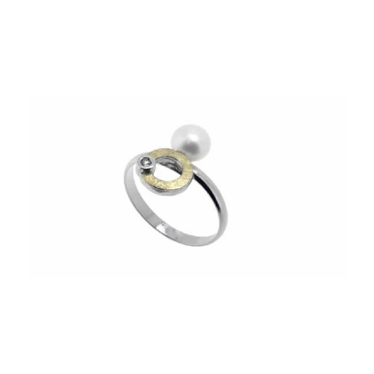 Anillo de plata, oro, perla cultivada y brillante