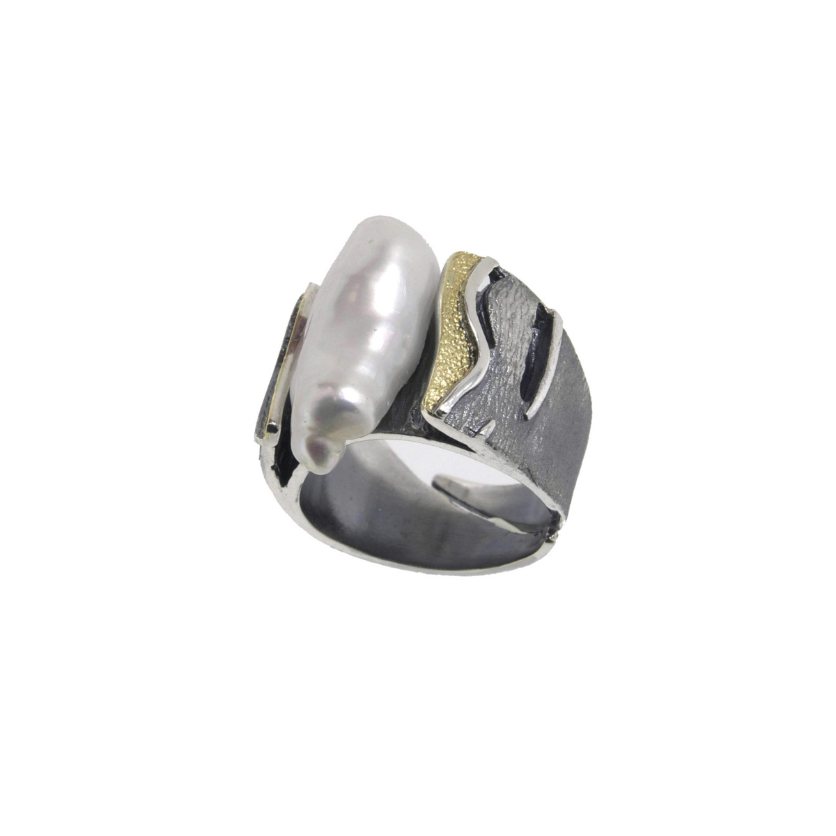 ANELL PLATA, OR I PERLA BARROCA