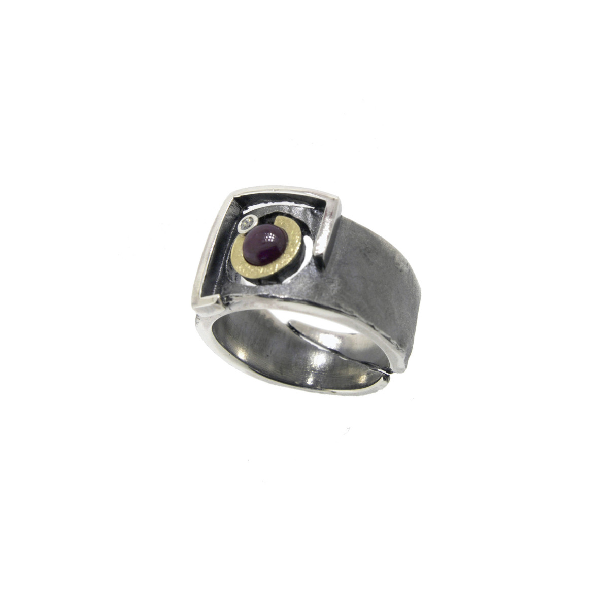 ANILLO PLATA, OR, RUBÍ I BRILL 0.015 CT