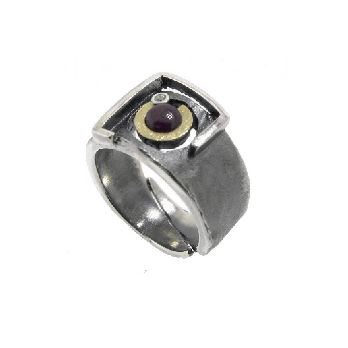 ANILLO PLATA, OR, RUBÍ I BRILL 0.015 CT