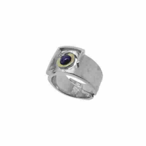 Anillo de plata, oro, zafiro y brillante
