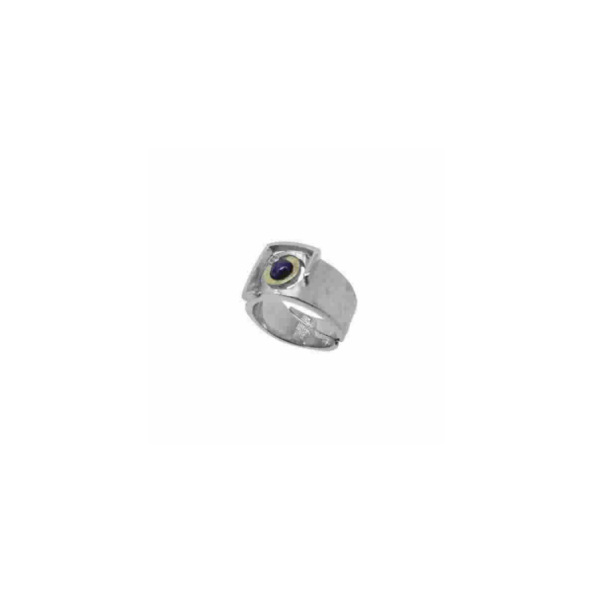 Anillo de plata, oro, zafiro y brillante