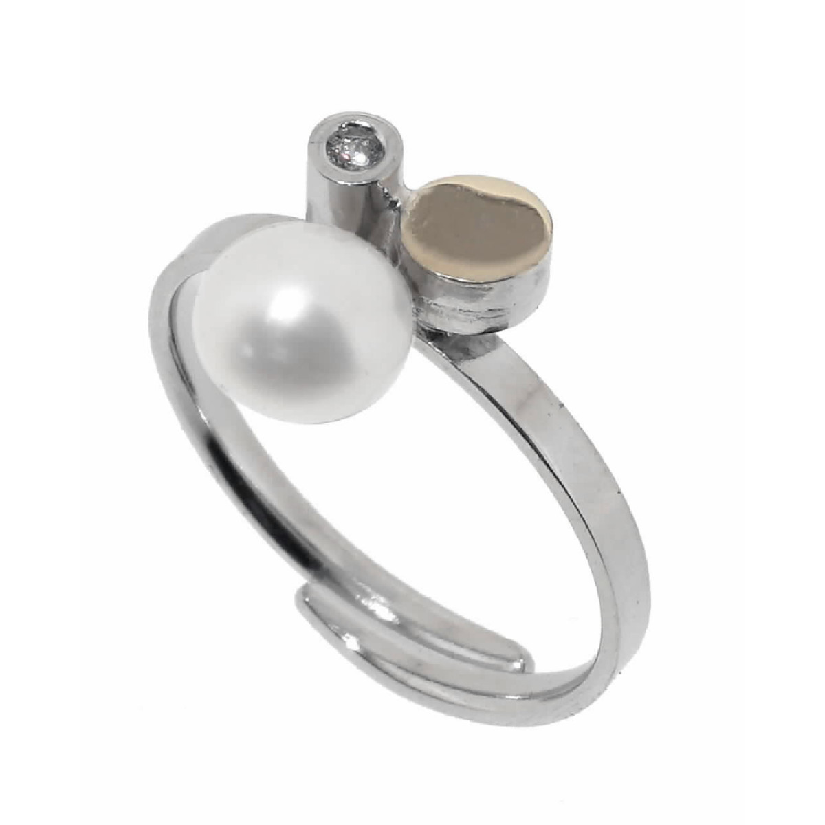 Anell de plata, or, perla cultivada i DIAMANT LAB