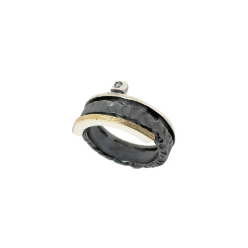 Anillo de plata, oro y brillante