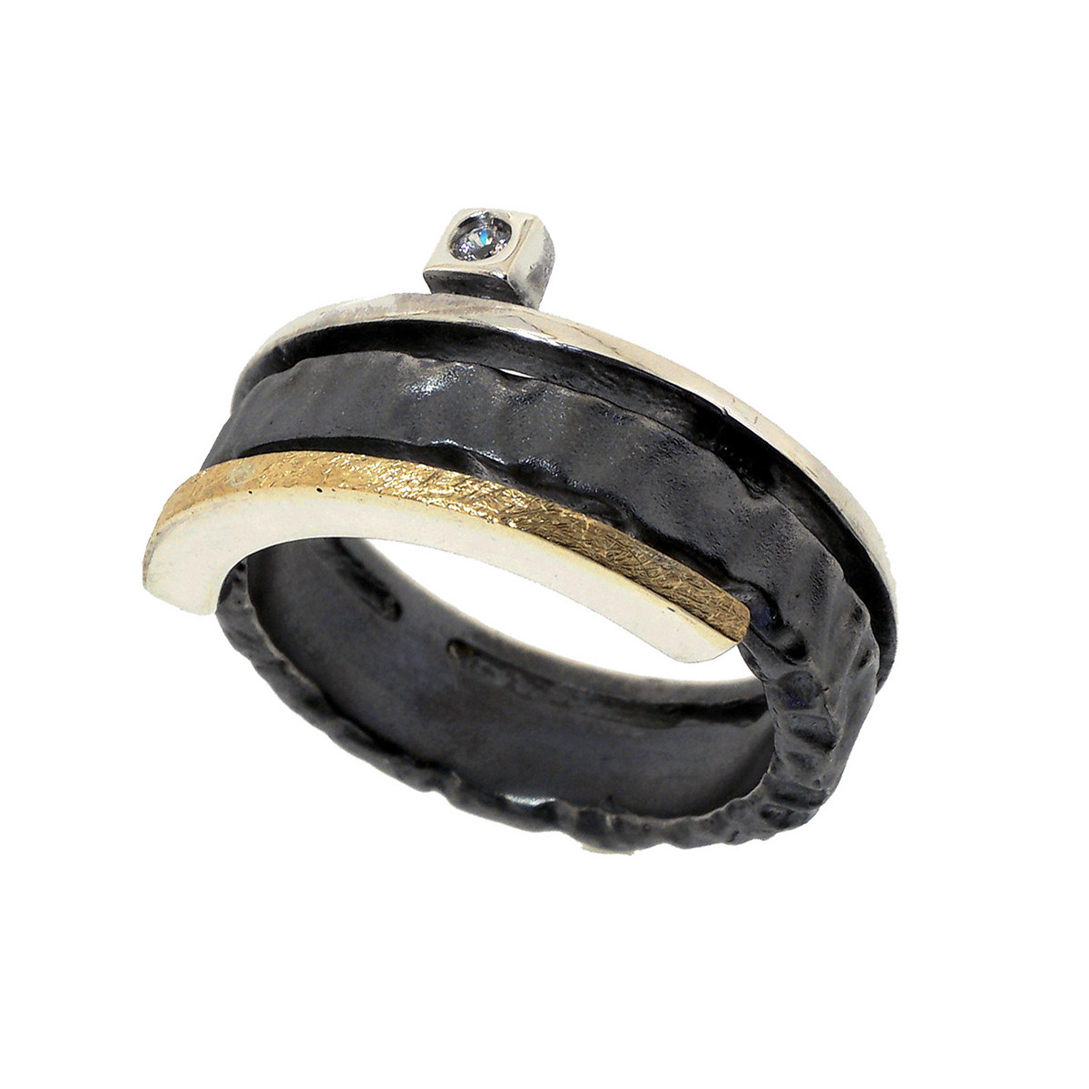 Anillo de plata, oro y brillante