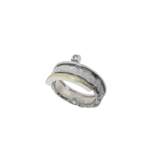 Anillo de plata, oro y brillante